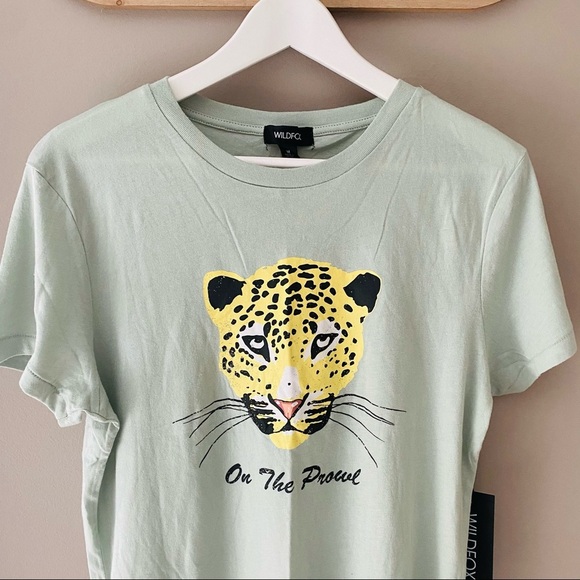 Wildfox On The Prowl Cheetah T-Shirt Green Medium - Picture 2 of 8